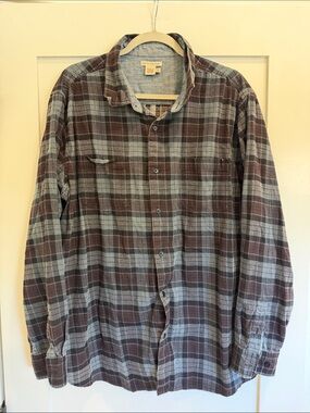 Carbon2Cobalt 100% Cotton Plaid Flannel Shirt Mens XL Brown Gray Button Front